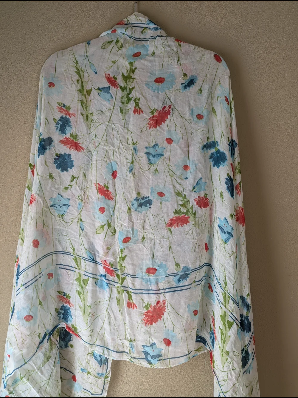 Ariat Lightweight White Floral Scarf/Wrap with Blue, Pink, and Green Accents
